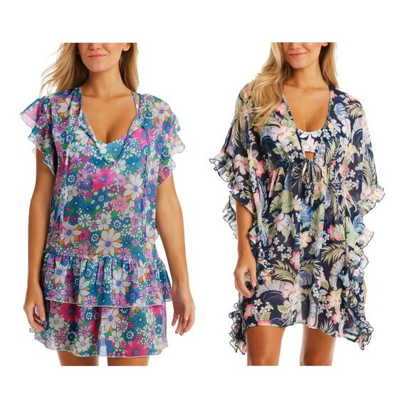 NWT Jessica Simpson Women's Printed Tiered Ruffle Cover Up Size M $90 8B567 - Picture 1 of 3